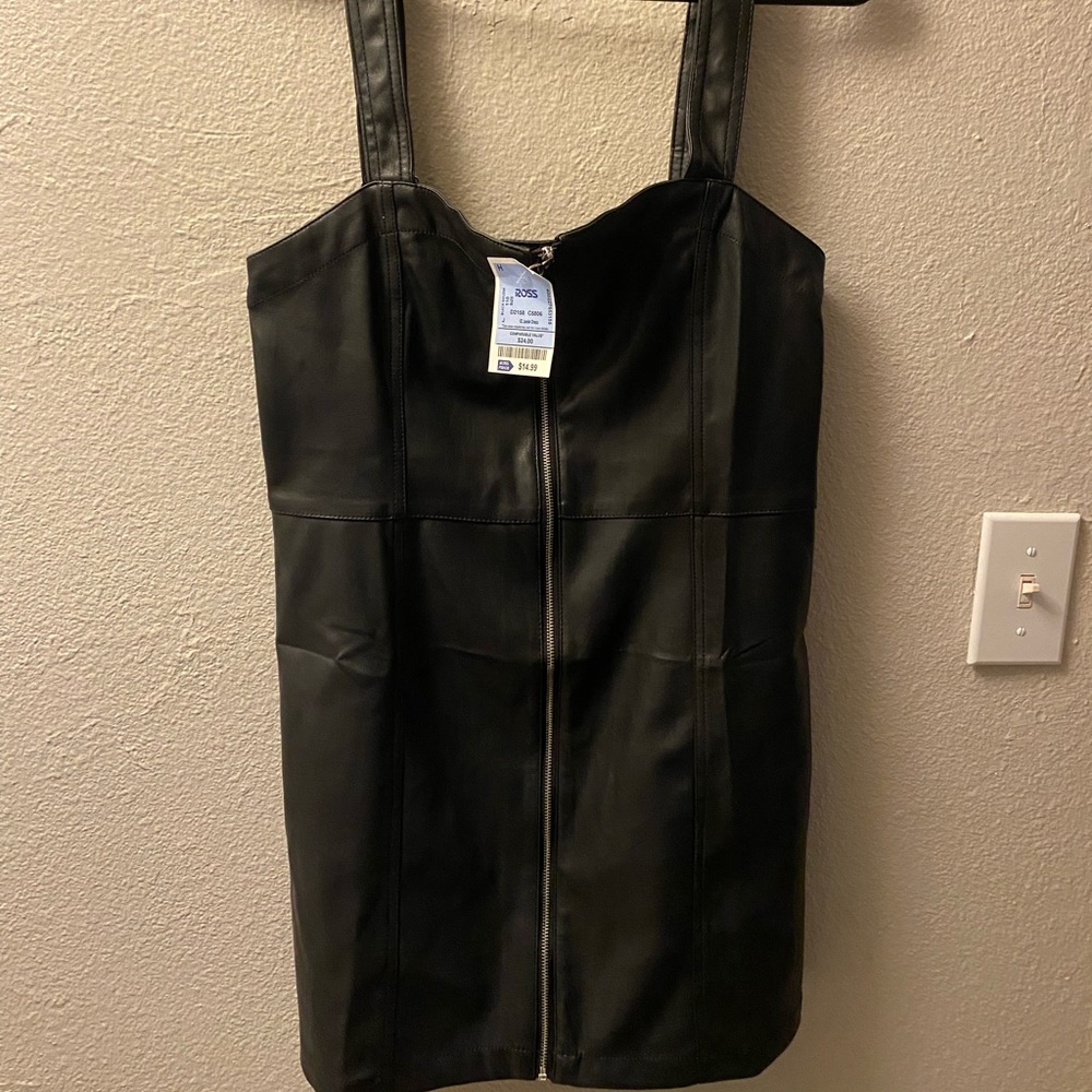 Faux leather black mini dress never worn tags still on!